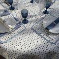 Nappe provençale ronde en coton "Tradition" blanche et bleue