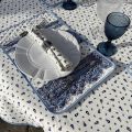 Round tablecloth in cotton "Tradition" white and blue "Marat d'Avignon"