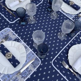 Nappe provençale rectangulaire en coton "Bastide" bleu et blanc
