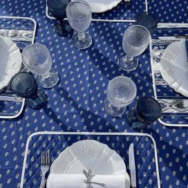 Nappe provençale rectangulaire en coton "Avignon" bleu et blanc