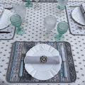 Rectangular tablecloth in cotton "Bastide" grey and turquoiseMarat d'Avignon"