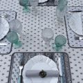Nappe provençale rectangulaire en coton "Bastide" gris et turquoise