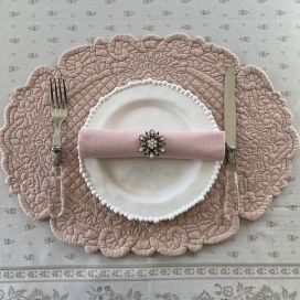 Set de table ovale en Boutis rose poudré "Lindsay"