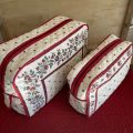 Quilted coton toiletry bag "Calissons" white and red