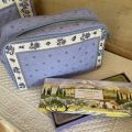 Quilted coton toiletry bag "Calissons" ecru and lavender
