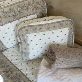 Quilted coton toiletry bag "Calissons" ecru and beige