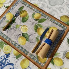 Tessitura Toscana Telerie, linen table napkin ceramic yellow