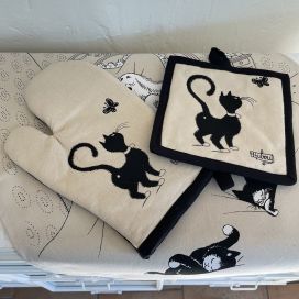 Pot holder and hoven glove "Chat et Papillon" Dubout