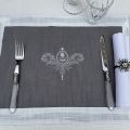 Linen and polyester  table mat "Elégance" grey and white bordure