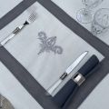 Set de table lin et polyester "Elégance" blanc bordure grise