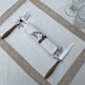 Set de table lin et polyester "Lavandes brodées" blanc bordure lin