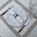 Linen and polyester  table mat "Lavandes brodées" white and linen bordure