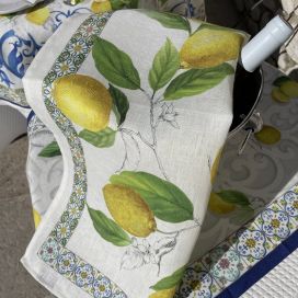 Torchon en lin "Cetara" bordure verte Tessitura Toscana Telerie