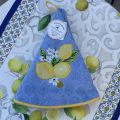 Embrodery round hand towel "Lemons" blue