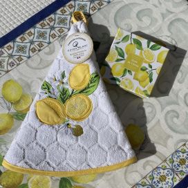 Embrodery round hand towel "Lemons" white