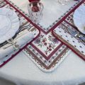 Jacquard table runner ou square table mats, Delft bordure "Avignon" ecru an red