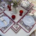 Jacquard table runner ou square table mats, Delft bordure "Avignon" ecru an red