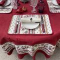 Rectangular damask jacquard tablecloth Delft red, bordure "Avignon" ecru and red