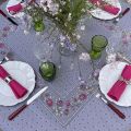 Quilted cotton table cover "Avignon" grey and fuchsia
