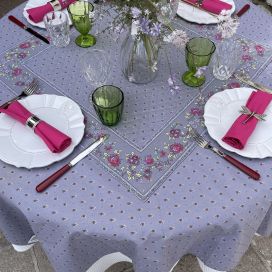 Quilted cotton table cover "Avignon" grey and fuchsia