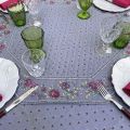 Octogonal quilted cotton table cover "Avignon" grey and fuchsia