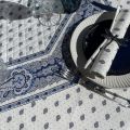 Octogonal quilted cotton table cover "Bastide" white and blue