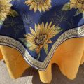 Nappe carrée Jacquard Sunflower bleue Tissus Toselli