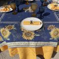 Square Jacquard tablecloth Sunflower blue by Tissus Toselli