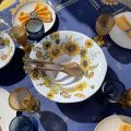 Square Jacquard tablecloth Sunflower blue by Tissus Toselli