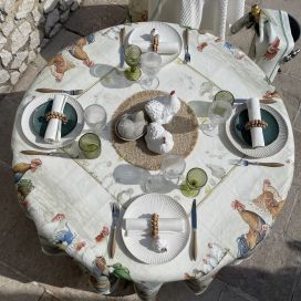 Tessitura Toscana Telerie, rectangular linen tablecloth "Rooster"