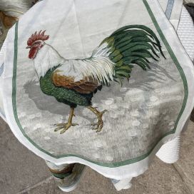 Linen kitchen towel "Rooster" green bordure Tessitura Toscana Telerie
