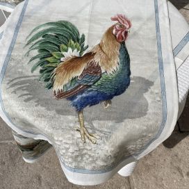 Linen kitchen towel "Rooster" blue bordure Tessitura Toscana Telerie