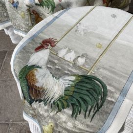 Tessitura Toscana Telerie, linen table runner "Rooster"