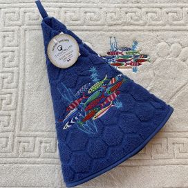 Embrodery round hand towel "Sardines" blue