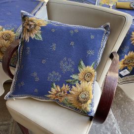 Provence Jacquard cushion cover "Sunflower" blue from Tissus Toselli in Nice