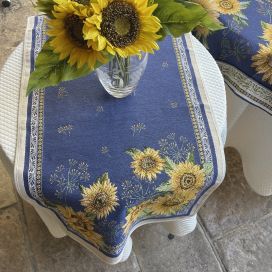 Chemin de table Jacquard Sunflower  bleu Tissus Tosseli