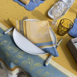 Jacquard table napkins "Cédrat" blue and yellow by Tissus Toselli