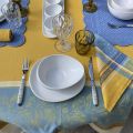 Nappe rectangulaire Jacquard "Cédrat" bleue et jaune Tissus Toselli