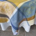 Rectangular Jacquard tablecloth "Cédrat" blue and yellow by Tissus Toselli