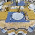 Nappe rectangulaire Jacquard "Cédrat" bleue et jaune Tissus Toselli