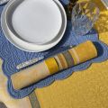 Nappe rectangulaire Jacquard "Cédrat" bleue et jaune Tissus Toselli