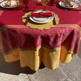 Rectangular Jacquard polyester tablecloth "Alicante" red and curry from "Sud Etoffe"