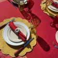 Nappe rectangulaire Sud Etoffe, Jacquard polyester "Alicante" rouge et curry