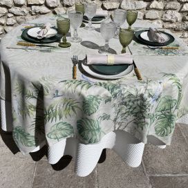Coated polyester and linen tablecloth "Botanique"