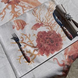 Coatted linen and polyester placemats "Explore Corail" Fish poisson