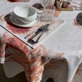 Coated polyester and linen tablecloth "Explore Corail"