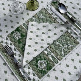 Cotton table napkins "Bastide" ecru and green Marat d'Avignon