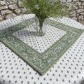 Quilted cotton table cover "Bastide" ecru and green