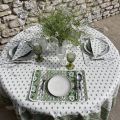 Square borded provence cotton tablecloth "Bastide" ecru and green "Marat d'Avignon"