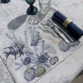 Set de table lin et polyester enduit "Pélagos" poissons